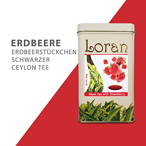 LORAN - Schwarzer Tee mit Erdbeere, Premium Qualität, Ceylon Tee aus Sri Lanka, lose in Dose 200g, Erdbeerstückchen… – Bild 4
