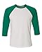 Bella 3200 Unisex 3 By 4 Sleeve Baseball Tee - White & Kelly, Medium