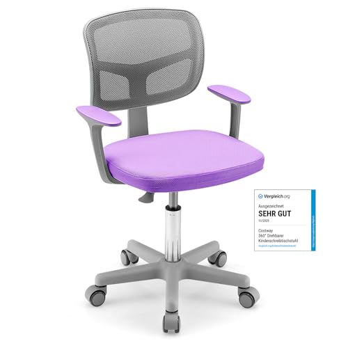 COSTWAY Schreibtischstuhl Kinder 360° drehbar, Sitzhöhe 40-54 cm (Violett)