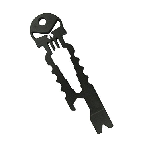 SUPOW Hand Tool, Creative Skeleton Stainless Steel Titanium Key Stick Pocket Survival Screwdriver Crowbar Wrench Opener Crowbar Protable Skull Keychain (3 pcs, Black) - Thumbnail 2