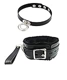 Leather Choker Collar Soft Fur Lining Necklace and Leash For Women Men