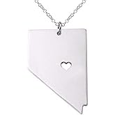 Art Attack Stainless Steel I Love Nevada Necklace, Silver Gold State Map Outline Heart Pendant (Silver)