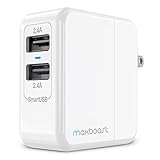Maxboost Universal Wall Charger Travel Charger 4.8A 24W 2 USB Portable Wall Charger w/mSmart Technology V1 [Foldable Plug] for Android/Window Phone/iPhone/Samsung Phone/iPad Tablet