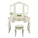 Tribesigns Vanity Set with Tri-Folding Lighted Mirror, French Vintage Makeup Vanity Dressing Table Dresser Desk with 5 Drawers, 8 LED Lights and Cushioned Stool for Bedroom,White