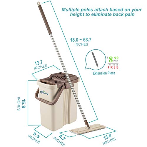 oshang Flat Squeeze Mop and Bucket - Hand-Free Wringing Floor Cleaning Mop - 2 Types Washable & Reusable Microfiber Mop Clothes/Pads Included - Wet or Dry Usage on Hardwood, Laminate, Tile