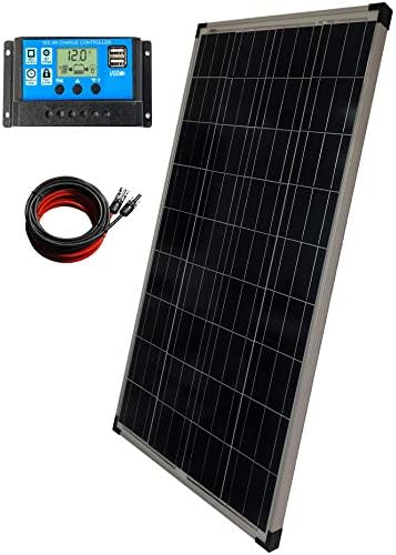 SEC 120 Watt 12 Volt Poly Kit, High Efficiency Solar Panel, Charge Controller and 15ft mc4 Cable Ideal for RV Marine Boat Off Grid