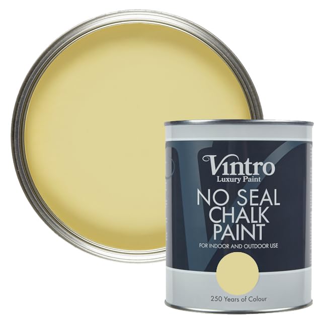 Vintro | No Seal Chalk Paint | Light Yellow | Interior & Exterior Use | Furniture | Walls | Wood | Metal | 1 Litre (Xanthe)