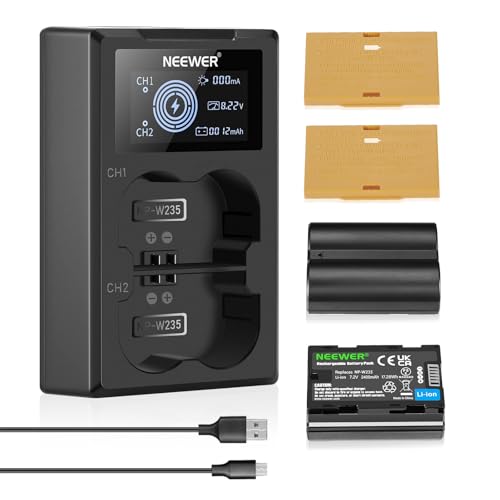 NEEWER NP-W235 Camera Battery Charger Set, Double Slot USB Charger with LCD, Pack of 2, 2400 mAh Replacement Batteries, Compatible with Fujifilm X-T5 X-T4 GFX 100S X-H2S GFX 50S II VG-XT4 Battery Grip