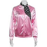 CISSTEC Ladies 1950s Pink Satin Jacket Neck Scarf T Bird Women Danny Halloween Costume Fancy Dress