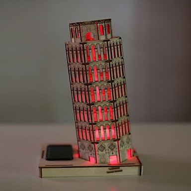 CLCJW Creative lighting,The leaning tower of Pisa architecture three-dimensional puzzle toys wooden model of the General Assembly the creative DIY solar power house paint lamp LED, 7-color led [Energy Class A+++]