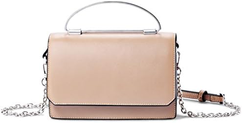 JeHouze Fashion Women Genuine Leather Crossbody Handbag Metal Strap Purse (Nude)