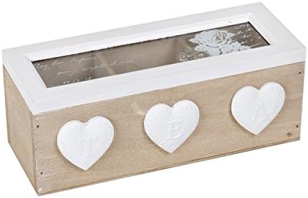 Tea Box Storage 3 Compartments Retro/Vintage/Shabby Chic New, White Heart Design