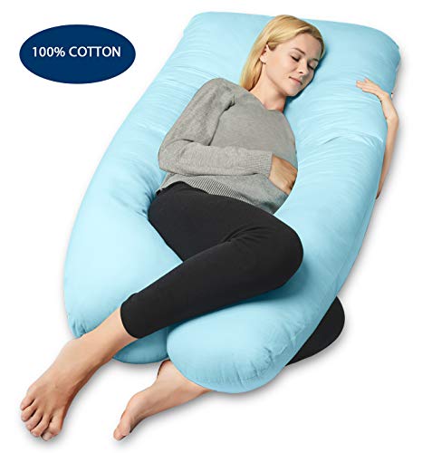 QUEEN ROSE Full Body Pregnancy Pillow, U-Shaped Maternity Pillow for Pregnant Women with Cotton Cover,Great for Anyone,Sky Blue