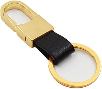 Key Chain for Mens Leather Keychain Simple Strong Carabiner Shape Key Chain Rings(Gold)