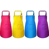 Yaomiao 4 Pieces Kids Apron with Pocket Children Adjustable Chef Apron for Cooking Baking Painting (Medium, Color 3)