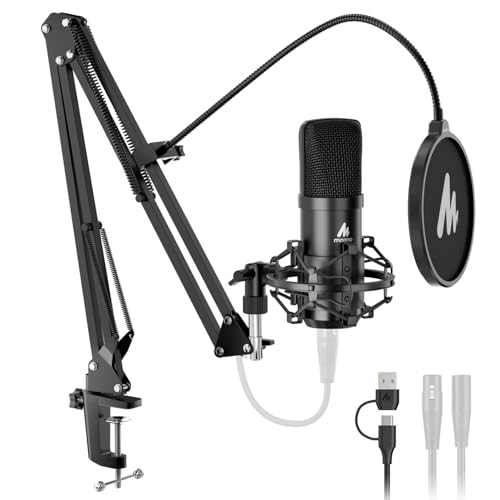 MAONO XLR/USB Condenser Microphone: 192kHz/24bit PC Plug and Play Metal Podcast Microphone Kit with Software, Professional Audio Chipset for Recording, Studio, Voice, YouTube A04 Gen2