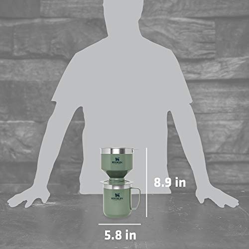 STANLEY Perfect Brew Pour Over Set | 12 oz Camp Mug with Lid Included | Drip Coffee Maker with Reusable Filter | Insulated Stainless Steel | BPA-Free | Hammertone Green