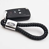For Ford Logo Emblem Key Chain Key Ring Metal Alloy BV Style Calf Leather Gift Decoration Accessories (Black)
