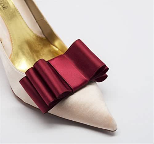 Detachable Satin Bow Shoe Clips Front Burgundy