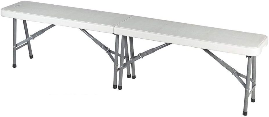 Ontario Furniture- White Plastic Portable Folding Bench for Indoor/Outdoor Garden, Picnic, Party, 6 Ft.
