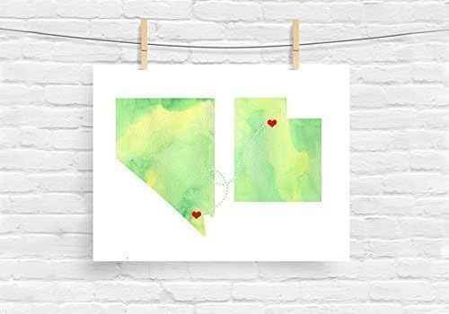 Any Two States Map Art Print Wall Decor - WATERCOLOR series - Love Wedding Gift Personalized State Custom Location Engagement Bridal Shower Gift