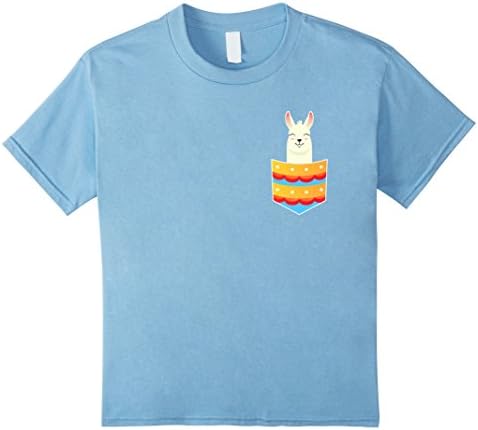 Kids Cute Llama In Pocket Gift T-Shirt 6 Baby Blue