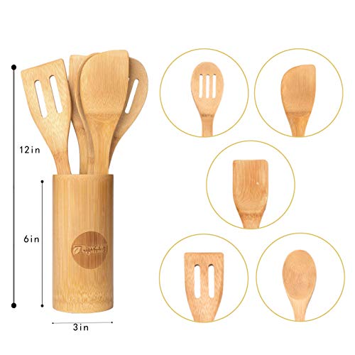 Invisible Footprints Bamboo Cooking Utensils Set of 6 Kitchen Wooden
