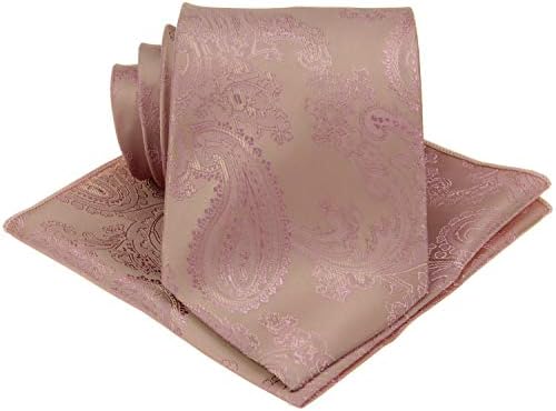 GollateMens Silk Paisley Tie Set:Necktie and Pocket Square-(Available in Standard 58-inch and 63-inch Extra Long) (Extra Long 63", Rose Gold)