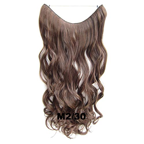 PrettyWit 16 Inches Curly Wave Synthetic Hairpieces Women Hair Extensions Wig Invisible Wire No Clips-Darkest Brown and Light Auburn M2/30