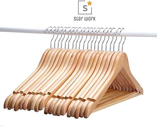 Exelcius Multifunctional Solid Wooden Suit, Coat, Jacket, Dress, Trouser, Pants and Blazer Hanger (Walnut) - Pack of 10 (Beige)