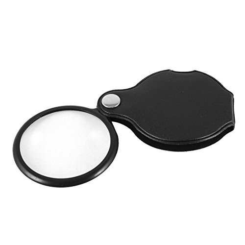 5X Round Foldable Pocket Spiegel Magnifying Faux Leather Glass Black