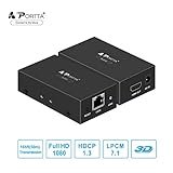 Portta HDMI Extender 60m/190ft Lossless Transmission over Single UTP CAT5e/CAT6 Cable Support Full HD 1080p and 3D for HDTV PS3 PS4 HD-DVD/DVD/ Blue-Ray Player