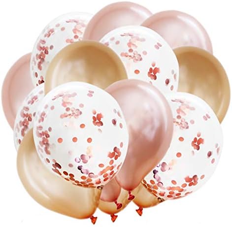 JK London Rose Gold Balloons with Confetti (60 Pc. Set) Large, Colourful Champagne Decorations | Happy Birthday, Graduation, Anniversary, or Wedding Party Celebration