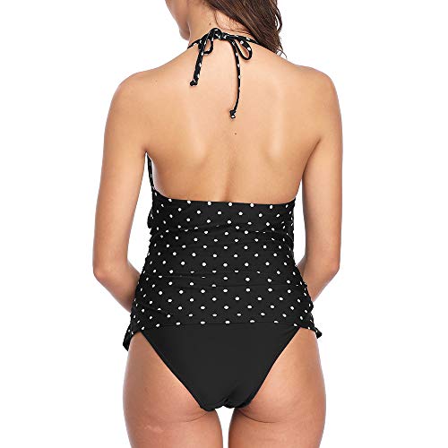 Halter Neck Maternity Tankini Tie-dye Striped Swimsuit Set Black - Main Image