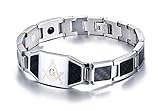 Mealguet Jewelry Stainless Steel Black Carbon Fiber Enamel Masonic Magnetic Bracelets for Men