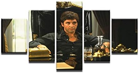 LAKHAFZY Frameless Canvas Art Movie Star Al Pacino In Tony Montana Scarface Picture 5 Piece Wall Painting Cafe Bar Home Decoartion With