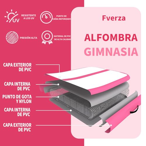 Colchoneta Gimnasia 300 * 100 * 10CM, Tapete Inflable de Gimnasia con Bomba de Aire Eléctrica, para el Hogar o el Gimnasio