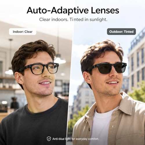TEFIRE AI Wearable Smart Glasses, 135-Language Translator Sunglasses with Voice Assistant, Open-Ear Audio, Auto-Tint UV Lenses, 8MP Visual Capture for Travel and Work