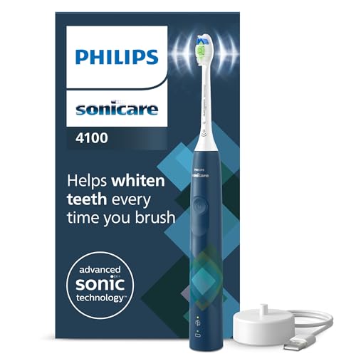 Philips Sonicare 4100, cepillo dental eléctrico, sónico con dos modos, sensor de presión y temporizador, azul Malibú prismático, modelo HX3689/42, Azul