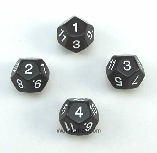 WKP02765E4 Smoke Transparent Dice with White Numbers D12 16mm (5/8in) Pack of 4 Dice Koplow Games