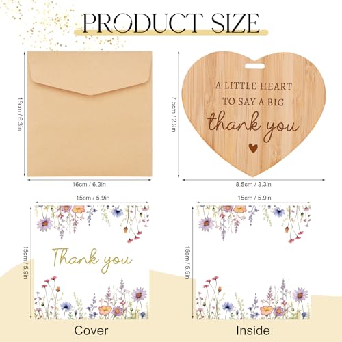 TheGiffter Thank You Cards for Teacher,Thank You Gift for Women with Envelope, Appreciation Card 15 * 15cm with Wooden Heart Plaque for Teacher Mentor Nurse Doctor Wedding Friend Colleagues