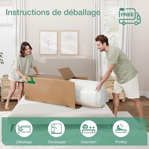 Novilla Mattress 90 x 190 cm Thickness 20 cm – Pocket Springs and Memory Foam – Breathable, Removable and Washable – Firm Support H3 and Soft Home – White