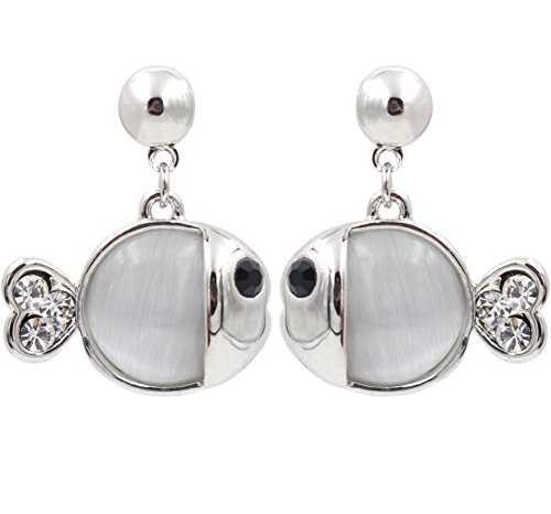 Totorofoet Zodiac Pisces/ Kissing Fish with Heart Tail Ear Stud/ Earrings--925 Sterling Silver Plating
