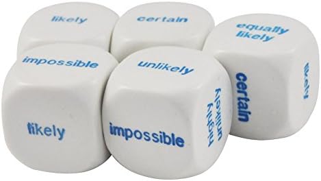 Set of 5 Educational Probability Word 19mm White Dice in Snow Organza Bag