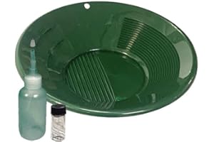 Sluice Monkey 10" Tripple Riffles Green Plastic Gold Pan, 4oz Sniffer & Glass Vial