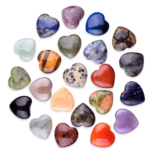 LEBKFT 20 Pcs Crystals and Gemstones Set, Random Color Mixing Polished Healing Stones for Meditation Reiki Chakra Stones Energy Balancing Unique Crystal Gifts for Women and Beginners (Heart)