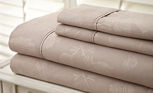 Hotel NY HIGHEST QUALITY Microfiber Embossed Flower Bedsheet - Soft and Wrinkle Free, Fade Resistant - Top Quality Guaranteed King Taupe