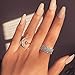 Yuren Opening Ring Crescent Shape Rhinestone Finger Band Half Moon Sun Star Artificial Diamond Inlay Engagement Ring (Silver)