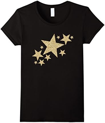 Womens Gold glitter stars streak T-shirt XL Black