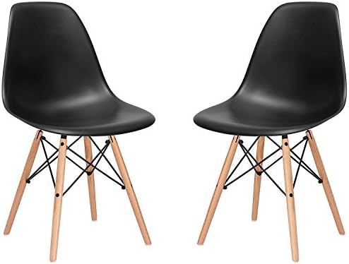 Z Concept Furniture Modern Wooden Eames Chair, Set of 2 (Black)